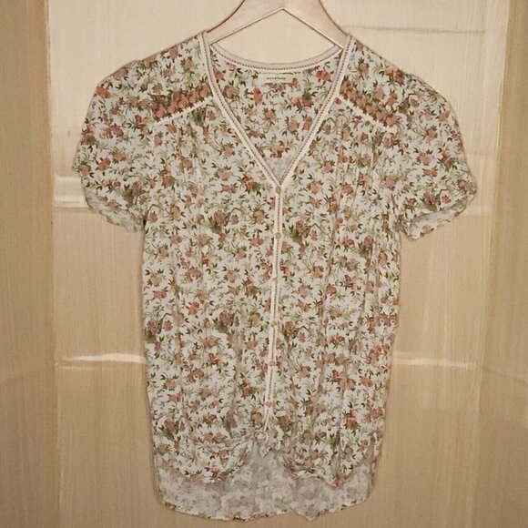 Max Studio Tops - Max Studio White Pink Floral Silky High Low Top Medium